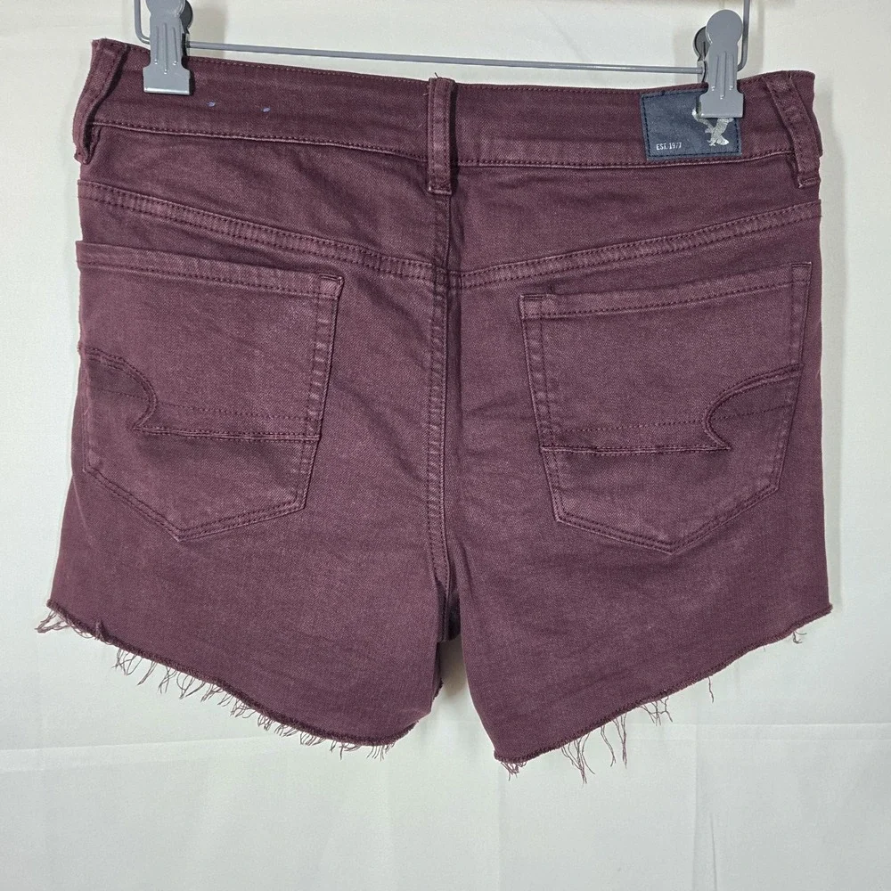 American Eagle Hi-Rise Shortie Women's Size 8 Maroon Denim Shorts Super Super...